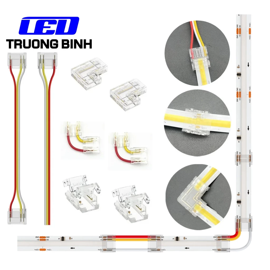ĐẦU NỐI NHANH COB TRONG SUỐT 3PIN KHÔNG CẦN HÀN CHÌ BỀ RỘNG 10MM CHO LED DÂY FULL MÀU COB WS2811 WS2812B