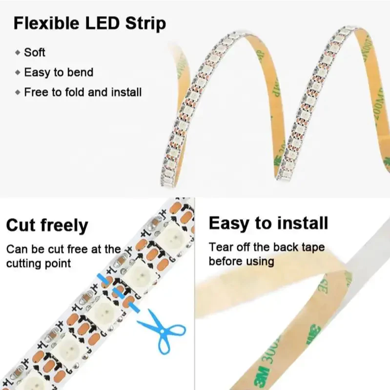 ĐÈN LED FULL MÀU ARGB NEOPIXEL WS2812B 5V 144 LED/MÉT BỀ RỘNG 7.5MM DÂY 1 MÉT - Hình ảnh 6