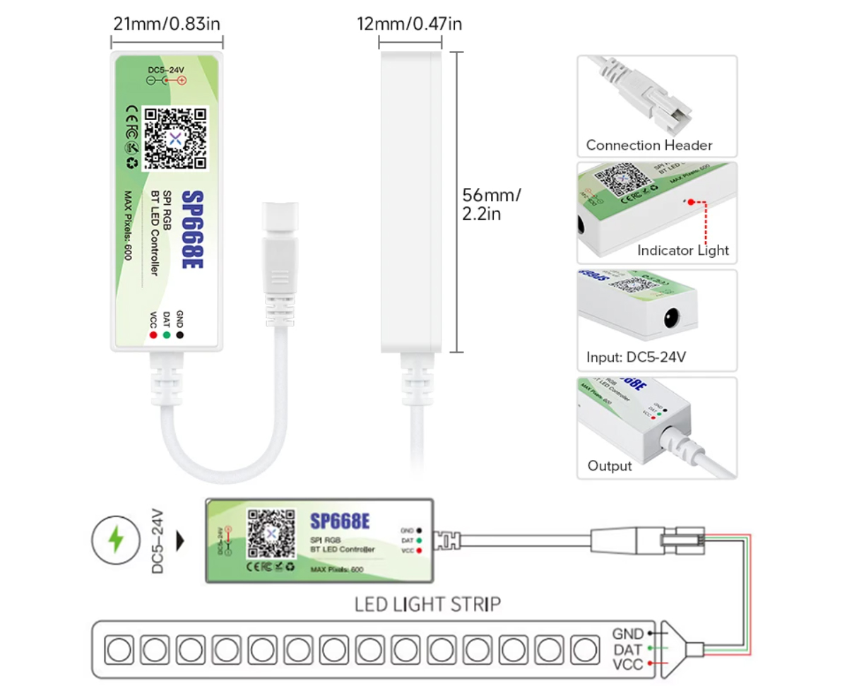 SP668E BỘ ĐIỀU KHIỂN LED FULL MÀU ARGB NEOPIXEL WS2812B WS2811 UCS1903 NHÁY THEO NHẠC DIY HIỆU ỨNG - Hình ảnh 2