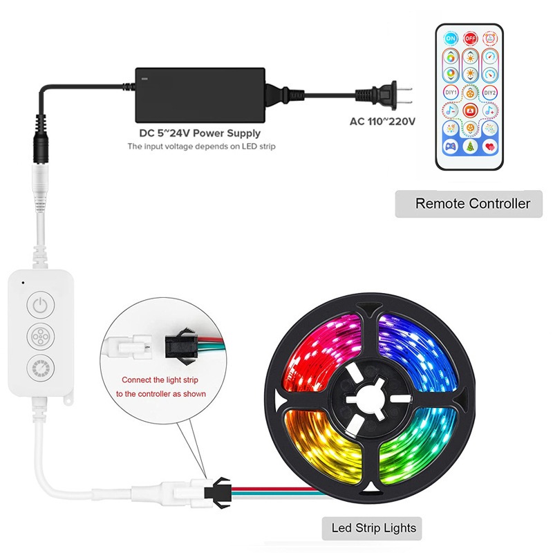 OP103 BỘ ĐIỀU KHIỂN LED FULL MÀU ARGB WS2812 WS2811 WS2815 NHÁY THEO NHẠC HỖ TRỢ REMOTE - Hình ảnh 7