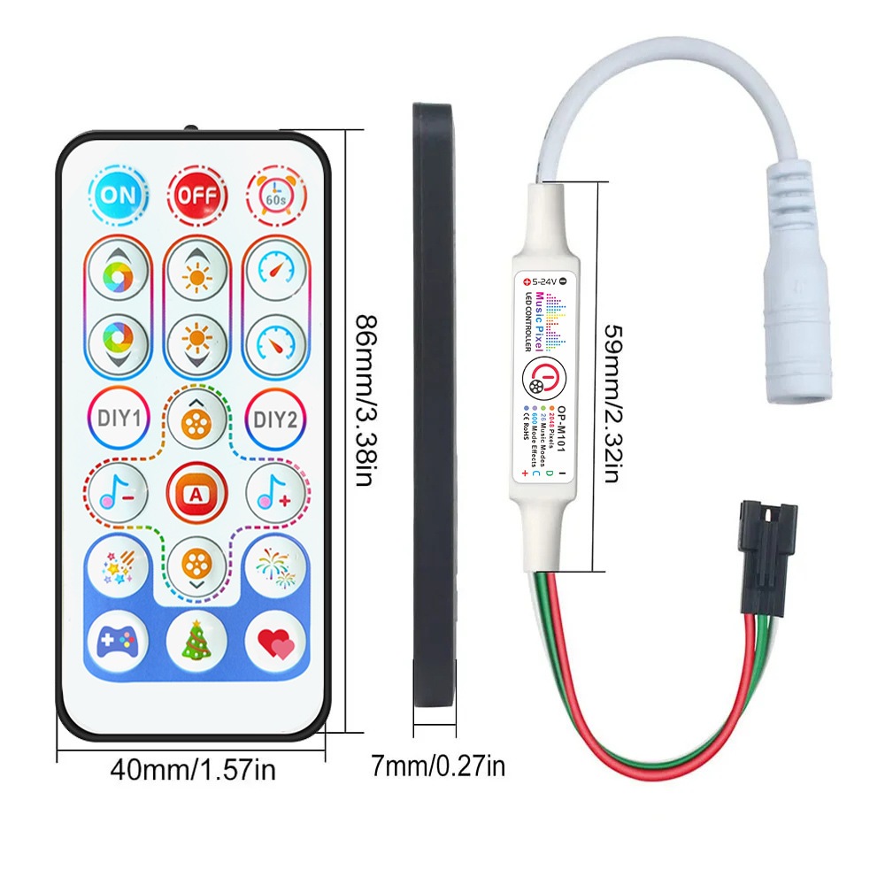 OP103 BỘ ĐIỀU KHIỂN LED FULL MÀU ARGB WS2812 WS2811 WS2815 NHÁY THEO NHẠC HỖ TRỢ REMOTE - Hình ảnh 2